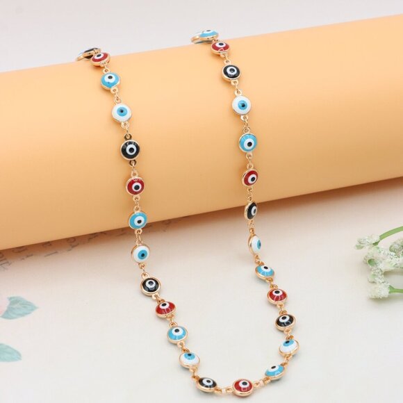 Colorful Evil Eye Necklace in Rose Gold Finish, Adjustable Chain, XPNL0389 - Picture 11 of 12